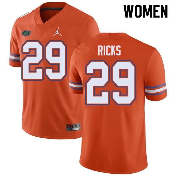 Women's NCAA Florida Gators Isaac Ricks #29 Stitched Authentic Jordan Brand Orange College Football Jersey DFW2265GJ